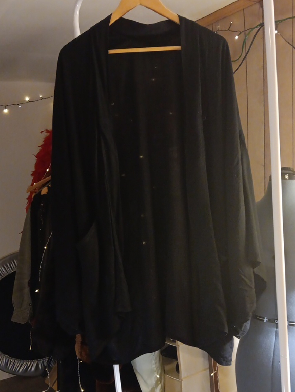 Classic Black Light Weight Jacket With Tie. Front Pockets.